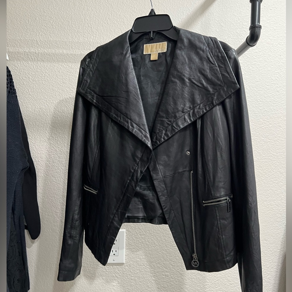 Michael Kors Leather Jacket Wing Collar